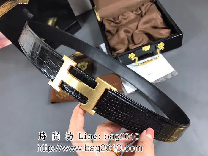 愛馬仕HERMES 私人訂制 鱷魚肚皮整條無拼接 鱷魚皮帶高端男士皮帶 HHG1874